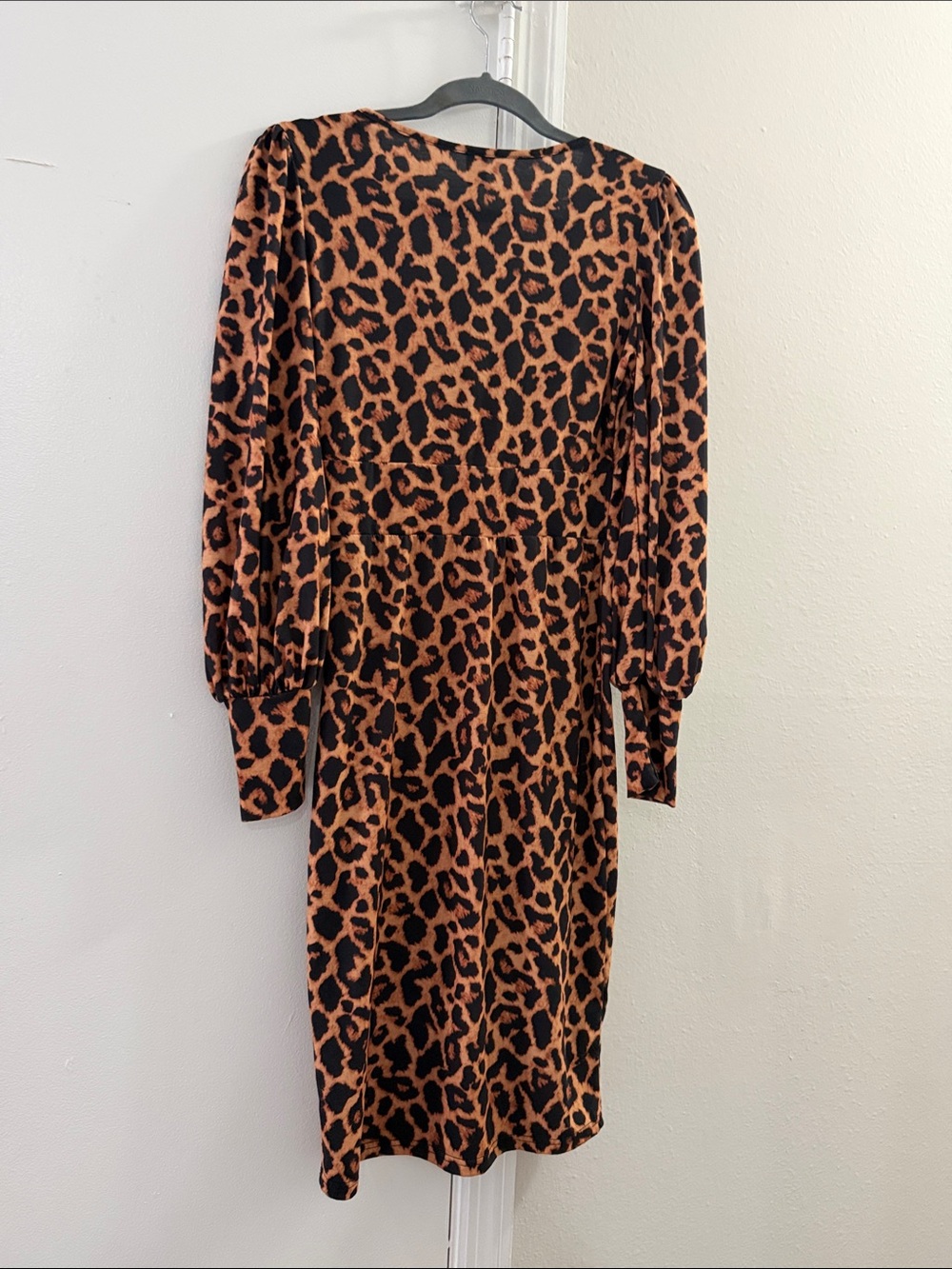 Leopard Print Long Sleeve Midi Dress in Brown & Black